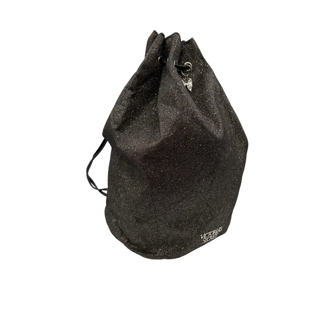 Victoria's‎ Secret Drawstring Backpack Womens Black Silver Excellent Glitter